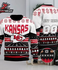Custom Name Number NFL Kansas City Chiefs Rugby Stadium Ugly Christmas Sweater For Men And Women Christmas Holiday