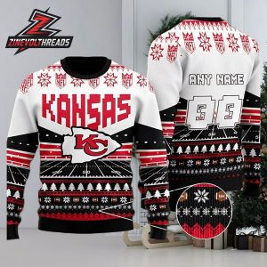Custom Name Number NFL Kansas City Chiefs Rugby Stadium Ugly Christmas Sweater For Men And Women Christmas Holiday