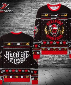 Stranger Things Season 5 Hellfire Club Knit Holiday Sweater Christmas Ugly Sweater