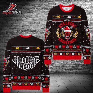 Stranger Things Season 5 Hellfire Club Knit Holiday Sweater Christmas Ugly Sweater