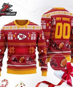 Kansas City Chiefs Custom Name Number Red Ugly Christmas Sweater For Men And Women Christmas Holiday