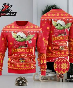 Kansas City Chiefs Cute Baby Yoda Grogu Ugly Christmas Sweater For Men And Women Christmas Holiday