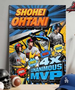 Shohei Ohtani Los Angeles Dodgers 3 Straight MVPs 4 Unanimous MVP Home Decor Poster Canvas