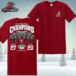 Alabama Crimson Tide 2025 Iron Bowl Champions Six In A Row On November 29th 2025 Two Sided Unisex T-Shirt
