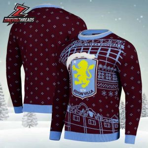 Aston Villa North Pole Stadium Christmas Jumper Claret Holiday Ugly Sweater