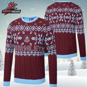 Burnley FC Xmas Cable Knit Jumper Christmas Holiday Ugly Sweater