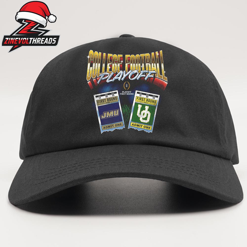 College Football Playoff 2025 First Round Oregon Ducks Vs James Madison Dukes Matchup Ticket Snapback Classic Hat Cap College Football Playoff 2025 First Round Oregon Ducks Vs James Madison Dukes Matchup Ticket Snapback Classic Hat Cap