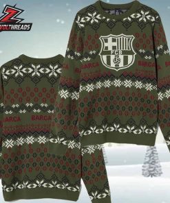 FC Barcelona Christmas Jumper Olive Holiday Ugly Sweater