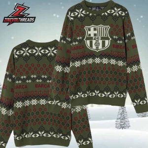 FC Barcelona Christmas Jumper Olive Holiday Ugly Sweater