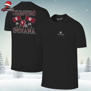 Indiana Hoosiers Black 2025 Big Ten Football Champions Flags Two Sided Unisex T-Shirt