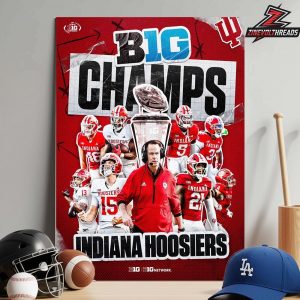 Indiana Hoosiers Black 2025 Big Ten Football Champions Flags Two Sided Unisex T-Shirt