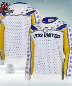 Leeds United Retro Christmas Jumper White Holiday Ugly Sweater