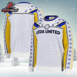 Leeds United Retro Christmas Jumper White Holiday Ugly Sweater