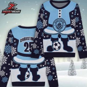 Manchester City Elf Christmas Jumper Xmas Holiday Ugly Sweater