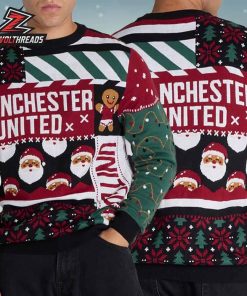 Manchester United Christmas Patchwork Jumper Black Holiday Ugly Sweater