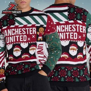 Manchester United Christmas Patchwork Jumper Black Holiday Ugly Sweater