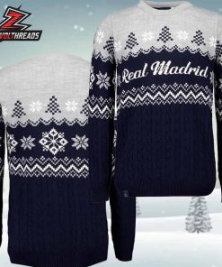 Real Madrid FC Christmas Sweater Cable Knit Holiday Ugly Sweater