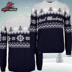 Real Madrid FC Christmas Sweater Cable Knit Holiday Ugly Sweater