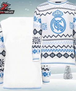 Real Madrid FC Christmas Sweater Crest Ice White Holiday Ugly Sweater