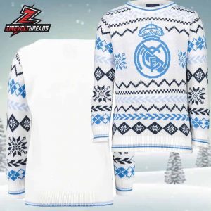 Real Madrid FC Christmas Sweater Crest Ice White Holiday Ugly Sweater