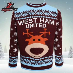 West Ham The Hammers Reindeer Pom Pom Christmas Jumper Holiday Ugly Sweater