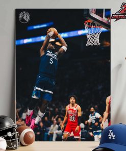 Anthony Edwards Minnesota Timberwolves Poster Dunk In Match Versus Chicago Bulls NBA 2025-2026 Home Decor Poster Canvas