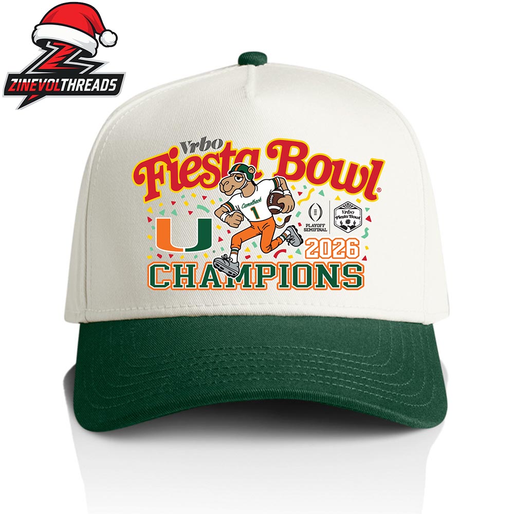 Miami Hurricanes 2026 Vrbo Fiesta Bowl Champions Hat Merchandise Snapback Classic Hat Cap Miami Hurricanes 2026 Vrbo Fiesta Bowl Champions Hat Merchandise Snapback Classic Hat Cap