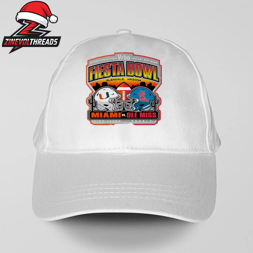 Miami Hurricanes Vs Ole Miss Rebels 2026 Vrbo Fiesta Bowl Matchup CFP Semifinal Scripted Snapback Classic Hat Cap Miami Hurricanes Vs Ole Miss Rebels 2026 Vrbo Fiesta Bowl Matchup CFP Semifinal Scripted Snapback Classic Hat Cap