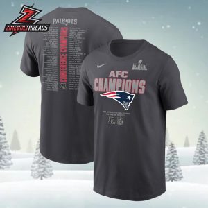 New England Patriots Nike 2025 AFC Champions Roster Two Sided Unisex T-Shirt