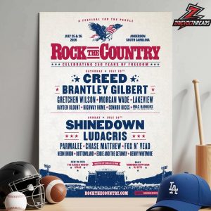 Rock The Country Celebrating 250 Years Of Freedom Line Up Poster On July 25th And 26th 2026 Home Decor Poster Canvas