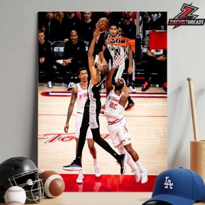 Victor Wembanyama San Antonio Spurs Reverse Dunk Frame In Match Versus Houston Rockets NBA 2025-26 Home Decor Poster Canvas