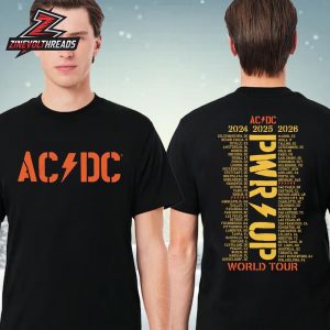 AC DC PWR UP World Tour Dates And Places Tee 2024-2026 Two Sided Unisex T-Shirt