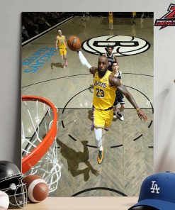 Lebron James Los Angeles Lakers Fast Break Dunk The King At 41 Years Old In Match Versus Brooklyn Nets Home Decor Poster Canvas
