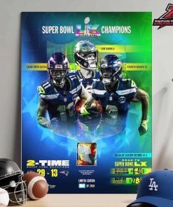 Seattle Seahawks Authentic Super Bowl LX Champions 2 Time Super Bowl Champions Home Decor Poster Canvas