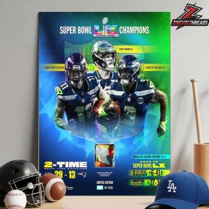 Seattle Seahawks Authentic Super Bowl LX Champions 2 Time Super Bowl Champions Home Decor Poster Canvas