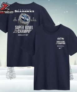 Seattle Seahawks Nike Two-Time Super Bowl Champions Downtown Ring Club Two Sided Unisex T-Shirt