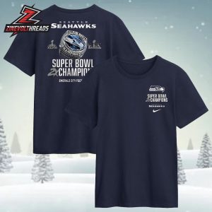 Seattle Seahawks Nike Two-Time Super Bowl Champions Downtown Ring Club Two Sided Unisex T-Shirt
