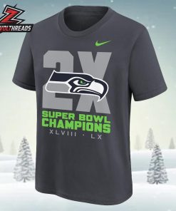 Seattle Seahawks Nike Two-Time Super Bowl Champions Multi-Champs Unisex T-Shirt