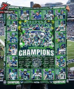 Seattle Seahawks Super Bowl LX Champions 2025-26 Signature Quilt Fleece Blanket