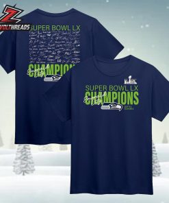 Seattle Seahawks Super Bowl LX Champions Autograph Signing Roster Two Sided Unisex T-Shirt