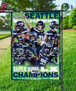 Seattle Seahawks Super Bowl LX Champions Roster Double Sided Garden House Flag