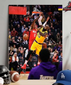 Lebron James Los Angeles Lakers Posterize Dunk Fast Break Picture In Match Versus Rocket NBA 2025-26 Home Decor Poster Canvas