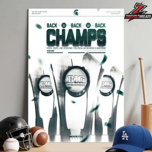 Michigan State Spartans Are Back To Back To Back Big Ten Men’s Hockey Regular Season Champions Locker Room NCAA 2026 Home Decor Poster Canvas