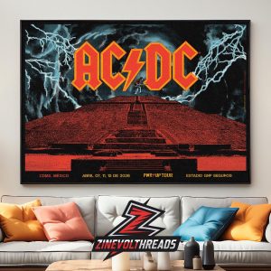 AC/DC PWR UP Tour 2026 Venue Poster 3 Night s At Estadio GNP Seguros CDMX Mexico On April 7th, 11th, 15th 2026 Home Decor Poster Canvas