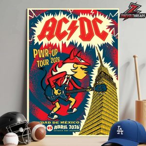 AC/DC Pwr Up Tour 2026 Artwork Poster For 3 Nights At Ciudad De Mexico On April 2026 Home Decor Poster Canvas