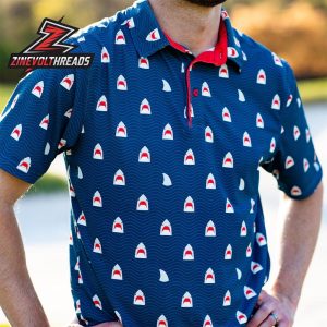Breakfast Balls Chomp RSVLTS Polo Shirt All Day Shark Print Polo For Beach And Casual Wear
