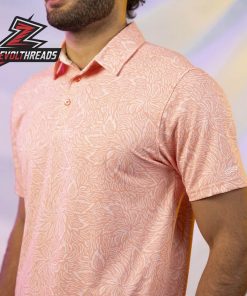 Breakfast Balls Coral Leaf RSVLTS Polo Shirt All Day Tropical Leaf Pattern Polo For Golf And Casual Wear