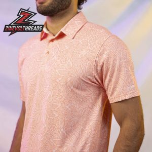 Breakfast Balls Coral Leaf RSVLTS Polo Shirt All Day Tropical Leaf Pattern Polo For Golf And Casual Wear