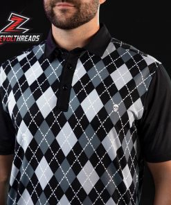 Breakfast Balls See You At Tha Crossbones RSVLTS Polo Shirt Skull Golf Polo Argyle Pattern Black Grey All-Day Shirt
