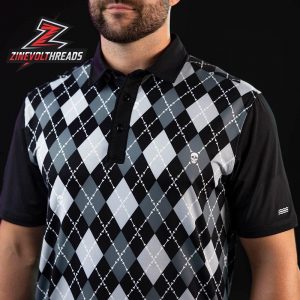 Breakfast Balls See You At Tha Crossbones RSVLTS Polo Shirt Skull Golf Polo Argyle Pattern Black Grey All-Day Shirt